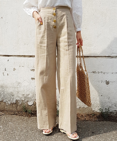 DHOLIC（ディーホリック）の「ボタンフライリネンパンツ（その他パンツ・レディース・イエロー/ブルー/ベージュ/オレンジ・FREE）」の2枚目の写真