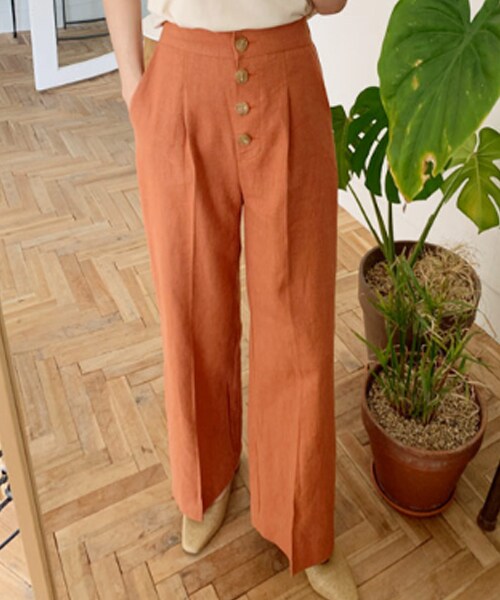 DHOLIC（ディーホリック）の「ボタンフライリネンパンツ（その他パンツ・レディース・イエロー/ブルー/ベージュ/オレンジ・FREE）」の4枚目の写真