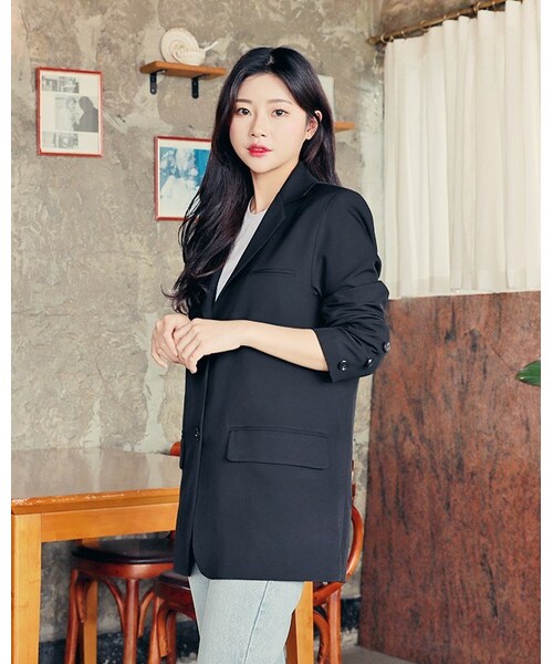 HOTPING(ホッピン)の「シングルボタンジャケット(その他アウター・レディース・Other/Beige/Black・フリーサイズ/L-XL)」の2枚目の写真