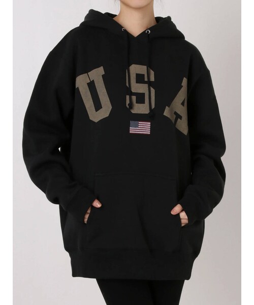 FLOVE（フローブ）の「USAビックロゴフーディー（Tシャツ/カットソー・ブラック・F）」の2枚目の写真