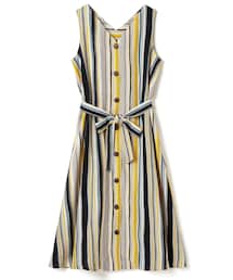 GRL | ウエストリボンVネックマルチストライプワンピース(ワンピース)
