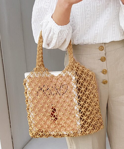 DHOLIC(ディーホリック)の「ラタンネットバッグ(ハンドバッグ・レディース・ベージュ/ブラウン・FREE)」の2枚目の写真