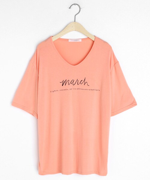 DHOLIC(ディーホリック)の「レタリングUネックTシャツ(Tシャツ/カットソー・レディース・ホワイト/ベージュ/ブラック/ピンク/ブルー・FREE)」の5枚目の写真