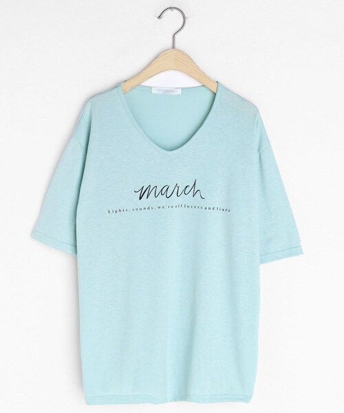 DHOLIC(ディーホリック)の「レタリングUネックTシャツ(Tシャツ/カットソー・レディース・ホワイト/ベージュ/ブラック/ピンク/ブルー・FREE)」の4枚目の写真