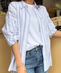 DHOLIC | アンバランスヘムストライプポケットシャツ(シャツ/ブラウス)