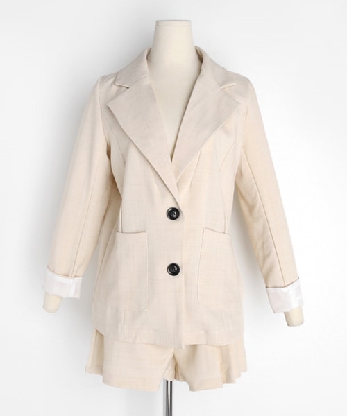 DHOLIC（ディーホリック）の「リネン混ジャケット&タックショートパンツSET（その他アウター・レディース・ブラウン/その他/ブラック・FREE）」の3枚目の写真