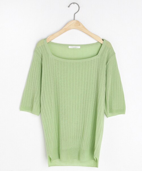 DHOLIC(ディーホリック)の「スクエアネックリブ半袖ニット(ニット/セーター・レディース・ホワイト/イエロー/グリーン/その他・FREE)」の2枚目の写真