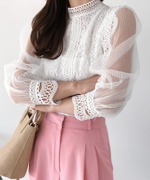 DHOLIC | シアースリーブサイドウェーブレースブラウス(シャツ/ブラウス)