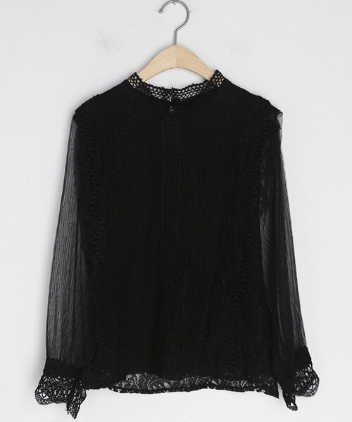 DHOLIC（ディーホリック）の「シアースリーブサイドウェーブレースブラウス（シャツ/ブラウス・レディース・ホワイト/ブラック/ピンク・FREE）」の2枚目の写真