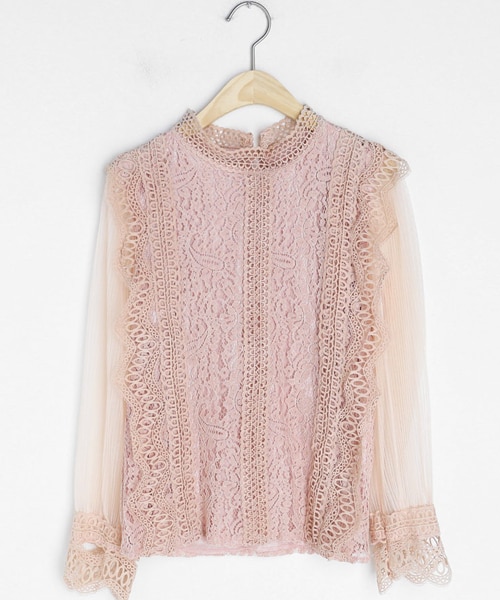 DHOLIC（ディーホリック）の「シアースリーブサイドウェーブレースブラウス（シャツ/ブラウス・レディース・ホワイト/ブラック/ピンク・FREE）」の3枚目の写真