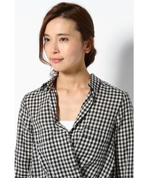 IENA★ギンガムチェックブラウス★ブラックxホワイト UpcycleLino】ギンガムチェックギャザーブラウス｜nest Robe