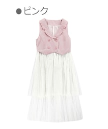 Bobon21 | チュール切り替えロングジレ-全２色-(ワンピース)