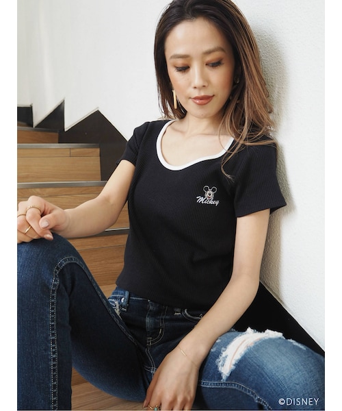 GYDA（ジェイダ）の「リンガーテレコショートTシャツ/MICKEY