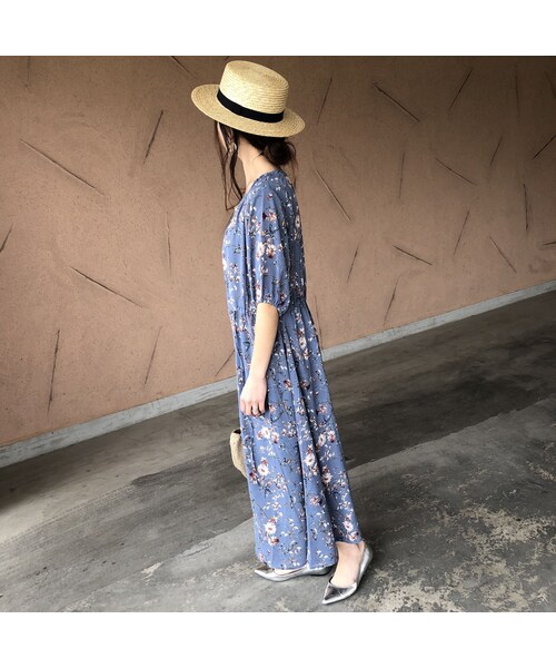 copine（コピン）の「【スペシャルプライス！定価3190円→1430円】大人気シリーズ！キーネック花柄5分袖ガウンワンピース(3color)【クリックポスト対象商品】（ワンピース・レディース・その他）」の3枚目の写真