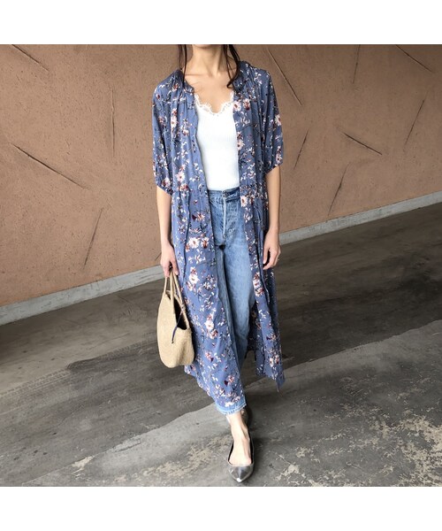 copine（コピン）の「【スペシャルプライス！定価3190円→1430円】大人気シリーズ！キーネック花柄5分袖ガウンワンピース(3color)【クリックポスト対象商品】（ワンピース・レディース・その他）」の2枚目の写真