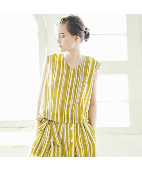 kapuwa（カプワ）の「mix stripe コットンカディVネックタンク（タンク 