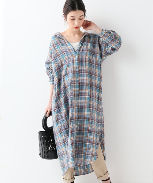 FRAMeWORK（フレームワーク）の「LINEN CHECK シャツワンピース 