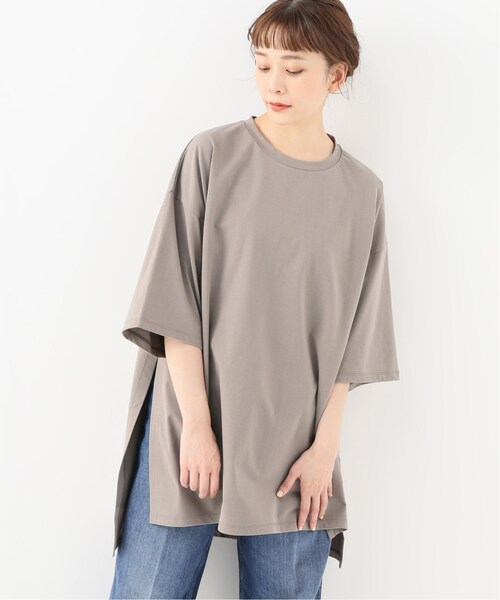 【aton】nuback cotton long slit t-shirt