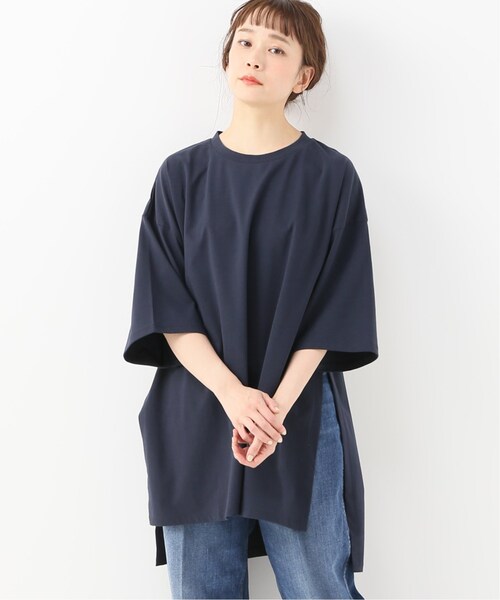 【aton】nuback cotton long slit t-shirt