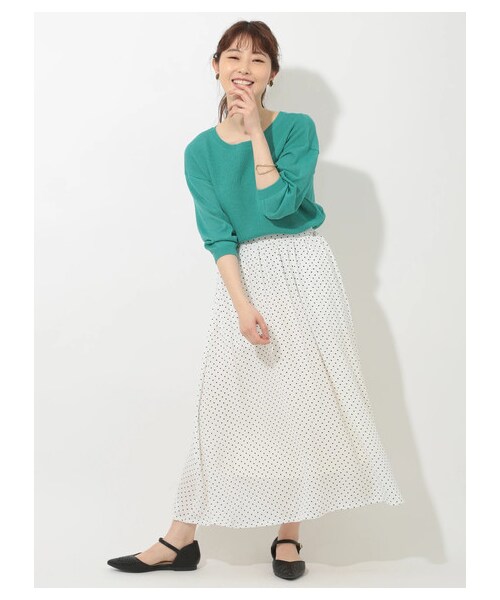 Green　Parks（グリーンパークス）の「ドット柄ギャザースカート（スカート・オフホワイト/ブラック/ネイビー・F）」の2枚目の写真