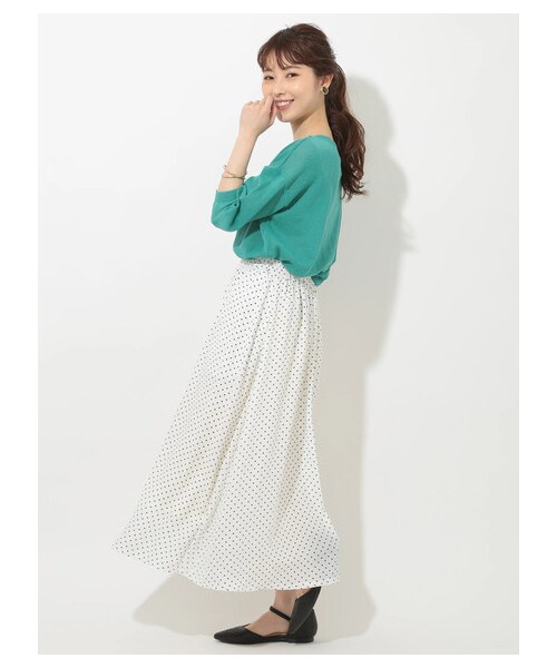 Green　Parks（グリーンパークス）の「ドット柄ギャザースカート（スカート・オフホワイト/ブラック/ネイビー・F）」の3枚目の写真
