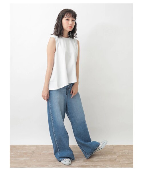 earth music&ecology（アースミュージックアンドエコロジー）の「オーガニックコットンタックノースリーブ（トップス・アイボリー/杢グレー/ブラック/モカ/カーキ/ネイビー/ダークグリーン/ピンクベージュ・F）」の9枚目の写真