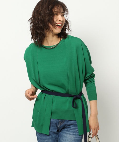 BARNYARDSTORM（バンヤードストーム）の「配色カーデ（トップス・ホワイト/グリーン/ネイビー）」の2枚目の写真