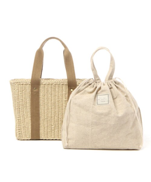 studio CLIP（スタディオクリップ）の「雑材トート・巾着バッグセット（バッグ・ブラックボーダー/ナチュラル/キャメル）」の5枚目の写真