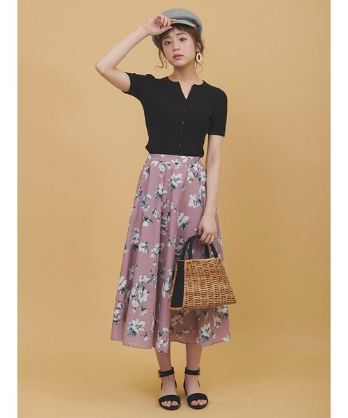 31 Sons de mode（トランテアン　ソン　ドゥ　モード）の「フラワープリントロングスカート（スカート・レディース・ピンク/オフホワイト/ダークブラウン・36/38）」の6枚目の写真