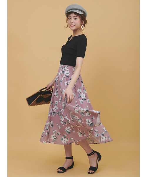 31 Sons de mode（トランテアン　ソン　ドゥ　モード）の「フラワープリントロングスカート（スカート・レディース・ピンク/オフホワイト/ダークブラウン・36/38）」の5枚目の写真