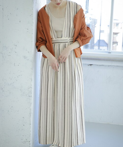 KBF（ケイビーエフ）の「ドビーストライプロングワンピース（ワンピース/ドレス・レディース・NATURAL/PLUM・one）」の2枚目の写真