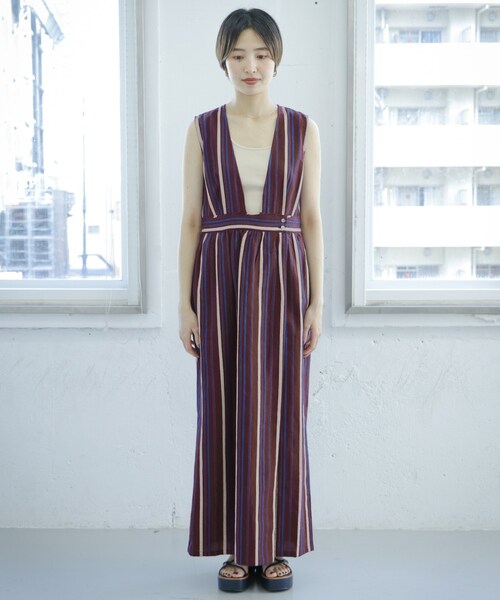 KBF（ケイビーエフ）の「ドビーストライプロングワンピース（ワンピース/ドレス・レディース・NATURAL/PLUM・one）」の7枚目の写真