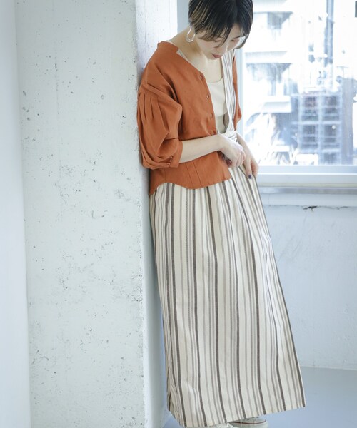 KBF（ケイビーエフ）の「ドビーストライプロングワンピース（ワンピース/ドレス・レディース・NATURAL/PLUM・one）」の3枚目の写真