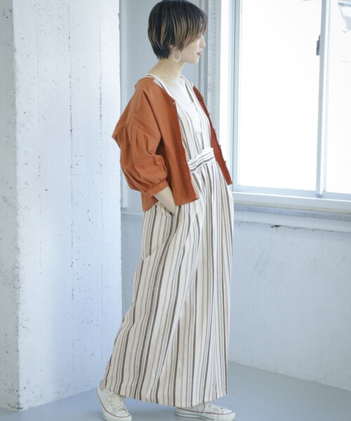 KBF（ケイビーエフ）の「ドビーストライプロングワンピース（ワンピース/ドレス・レディース・NATURAL/PLUM・one）」の4枚目の写真