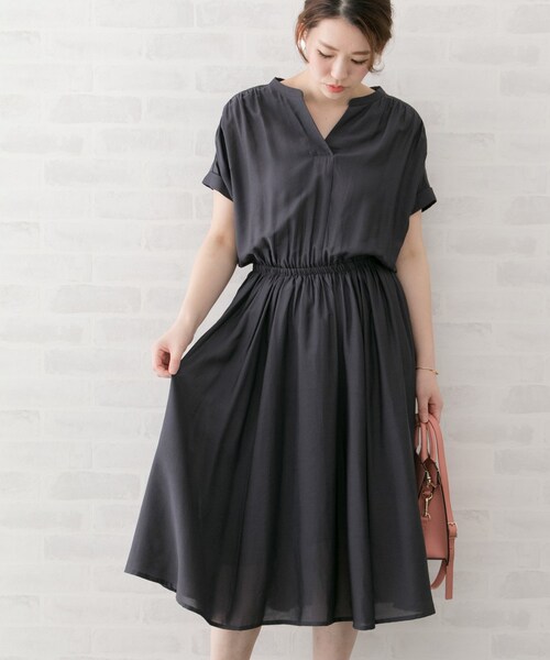 近年.美品☆アーバンリサーチロッソ 洗える ギャザーワンピース リボン 近年.美品☆アーバンリサーチロッソ 洗える ギャザーワンピース