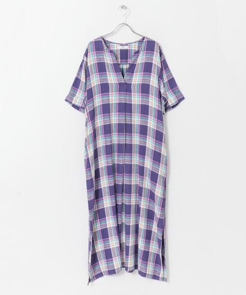 URBAN RESEARCH Sonny Label(アーバンリサーチサニーレーベル)の「リネンチェックスキッパーマキシワンピース(ワンピース/ドレス・レディース・パープル/ベージュ/オフ・FREE)」の13枚目の写真