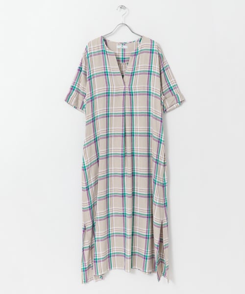 URBAN RESEARCH Sonny Label(アーバンリサーチサニーレーベル)の「リネンチェックスキッパーマキシワンピース(ワンピース/ドレス・レディース・パープル/ベージュ/オフ・FREE)」の14枚目の写真