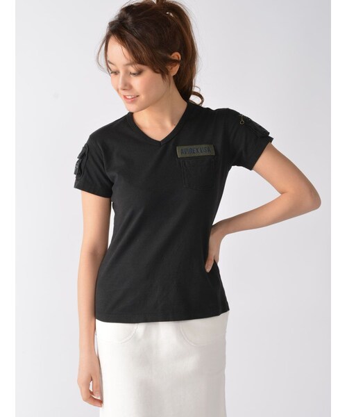 AVIREX(アヴィレックス)の「AVI-L-SS FATIGUE V/N(トップス・レディース・BLK/L/GREY/PINK/WHITE/LEMON・S/M/L)」の1枚目の写真