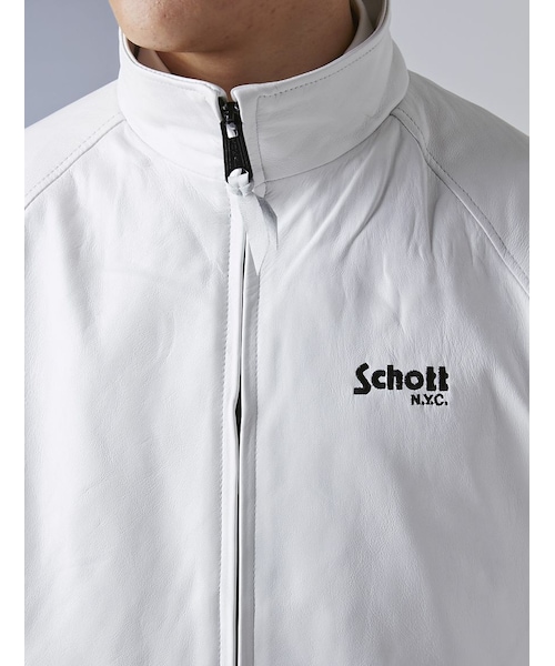 Schott 白ライン トラックジャケット ラムレザー ジャケット Lサイズ schott(ショット)の「Schott (ショット) トラックジャケット