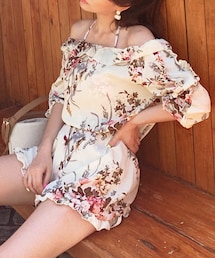 DHOLIC | ストラップ&オールインワンSETフリル花柄ビキニ(水着)