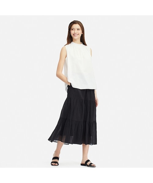 UNIQLO（ユニクロ）の「ティアードロングスカート（スカート・レディース・OLIVE 57/WHITE 00/DARK ORANGE 28/BLACK 09・L/XXL/XS/M/S/XL）」の3枚目の写真