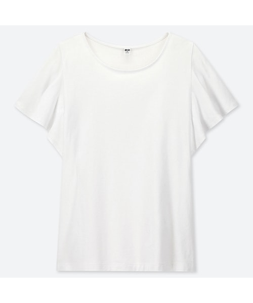 UNIQLO（ユニクロ）の「ラッフルスリーブT（半袖）（Tシャツ/カットソー・レディース・YELLOW 46/LIGHT BLUE 60/BLACK 09/NAVY 69/WHITE 00/BEIGE 31/PINK 12/PINK 10・3XL/XS/S/L/XL/XXL/M）」の2枚目の写真