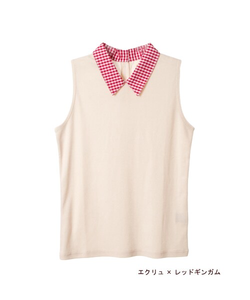 w closet(ダブルクローゼット)の「衿付きノースリーブプルオーバー(トップス・レディース・オフホワイト×ブラックギンガム/オフホワイト×ブルーストライプ/エクリュ×レッドギンガム/ネイビー×ネイビーストライプ・FREE)」の3枚目の写真