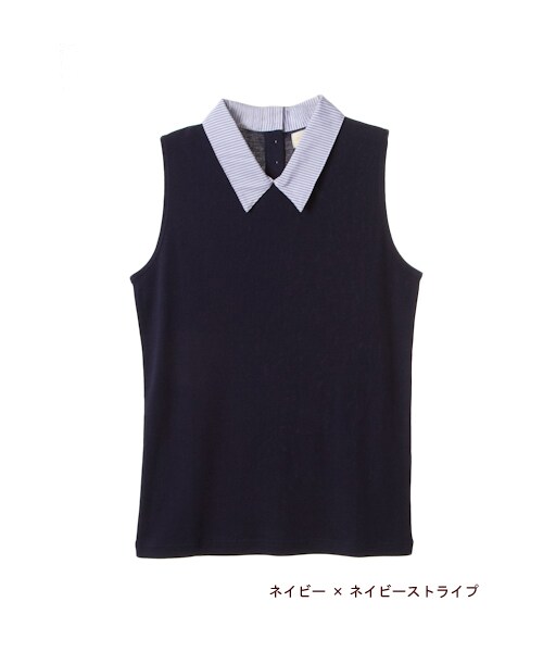 w closet(ダブルクローゼット)の「衿付きノースリーブプルオーバー(トップス・レディース・オフホワイト×ブラックギンガム/オフホワイト×ブルーストライプ/エクリュ×レッドギンガム/ネイビー×ネイビーストライプ・FREE)」の4枚目の写真