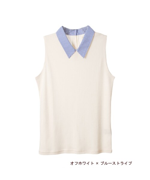 w closet(ダブルクローゼット)の「衿付きノースリーブプルオーバー(トップス・レディース・オフホワイト×ブラックギンガム/オフホワイト×ブルーストライプ/エクリュ×レッドギンガム/ネイビー×ネイビーストライプ・FREE)」の2枚目の写真