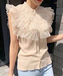 DHOLIC | ドットチュールボタンスリーブレス(タンクトップ)