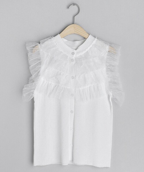 DHOLIC（ディーホリック）の「ドットチュールボタンスリーブレス（タンクトップ・レディース・ベージュ/ホワイト/ブラック・FREE）」の2枚目の写真