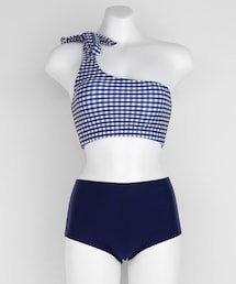 DHOLIC | チェックコントラストワンショルダービキニ(水着)