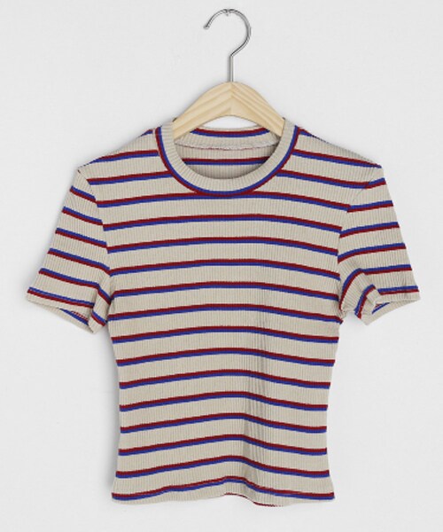 DHOLIC（ディーホリック）の「ツートーンボーダー半袖Tシャツ（Tシャツ/カットソー・レディース・ホワイト/その他/ベージュ・FREE）」の2枚目の写真