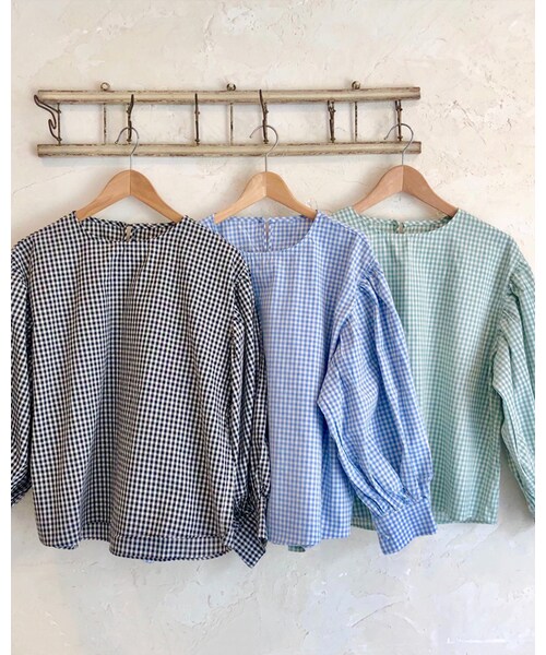 chocomee（チョコミー）の「ギンガムバルーンブラウス（シャツ/ブラウス・レディース・ブラック/ブルー/グリーン・FREE）」の3枚目の写真